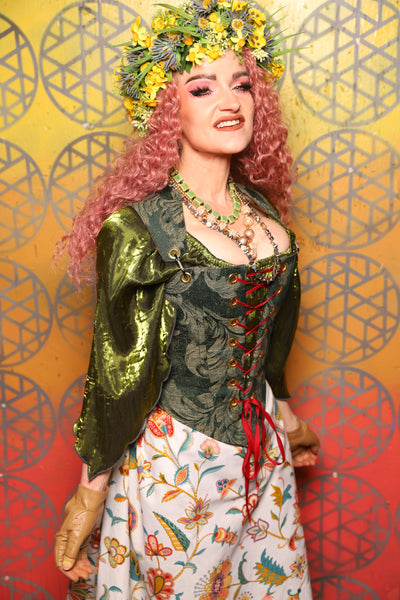 Elizabethan Corset in Forest Scroll - Bonfires, Blessings, and Blooms Collection