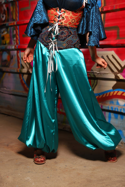 19. Harem Pants in Lagoon Shiny Satin - The Magic Carpet Ride Collection