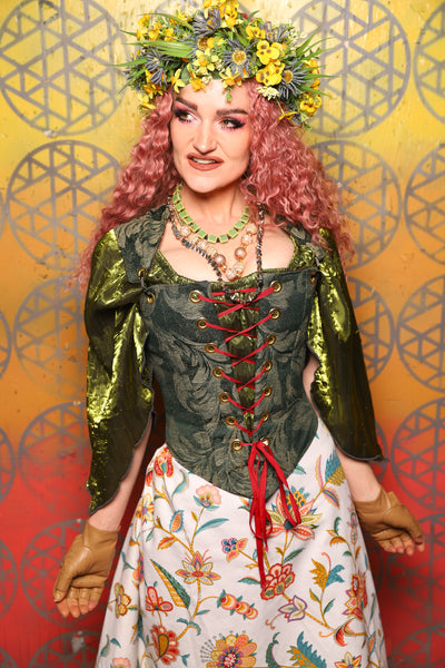 Elizabethan Corset in Forest Scroll - Bonfires, Blessings, and Blooms Collection