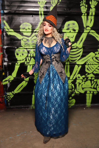 Tulip Skirt in Glass Blue Pintuck & Cobolt Blue Lace - Spooky Saturday Part 7