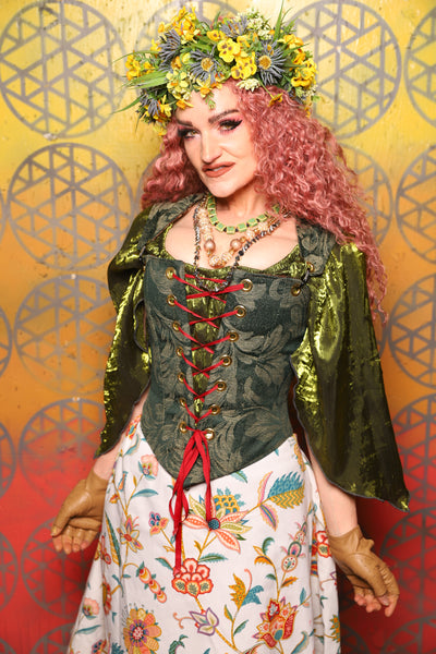 Elizabethan Corset in Forest Scroll - Bonfires, Blessings, and Blooms Collection