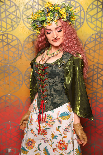 Elizabethan Corset in Forest Scroll - Bonfires, Blessings, and Blooms Collection