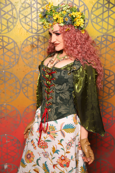 Elizabethan Corset in Forest Scroll - Bonfires, Blessings, and Blooms Collection