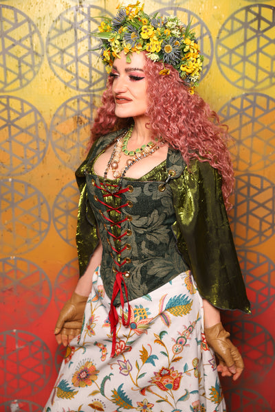 Elizabethan Corset in Forest Scroll - Bonfires, Blessings, and Blooms Collection