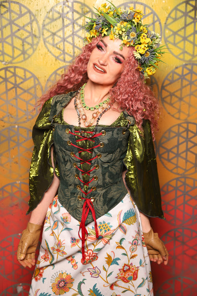 Elizabethan Corset in Forest Scroll - Bonfires, Blessings, and Blooms Collection