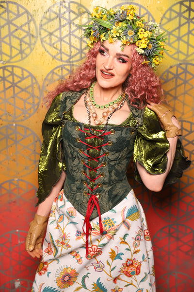Elizabethan Corset in Forest Scroll - Bonfires, Blessings, and Blooms Collection