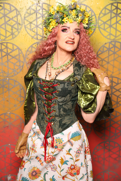 Elizabethan Corset in Forest Scroll - Bonfires, Blessings, and Blooms Collection