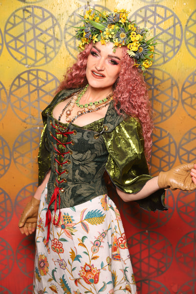 Elizabethan Corset in Forest Scroll - Bonfires, Blessings, and Blooms Collection
