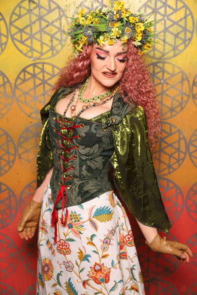 Elizabethan Corset in Forest Scroll - Bonfires, Blessings, and Blooms Collection