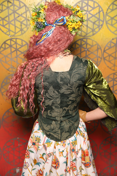 Elizabethan Corset in Forest Scroll - Bonfires, Blessings, and Blooms Collection