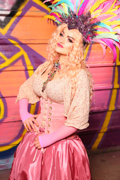 Wench Corset In Candy Pink Velvet #24 - "Paradise Estate Collection"