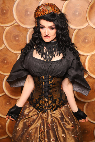 30. Wench Corset in Black and Gold Medallion - The Darling Starling Collection