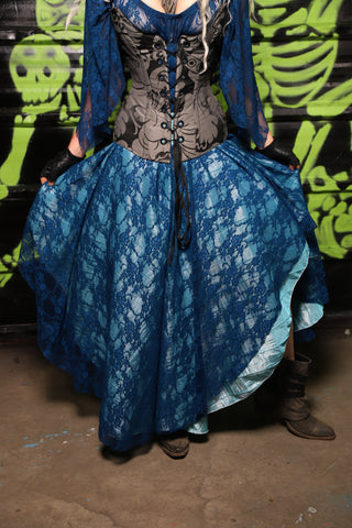 Double Layer Crescent Skirt in Glass Blue Pintuck & Cobolt Blue Lace - Spooky Saturday Part 7