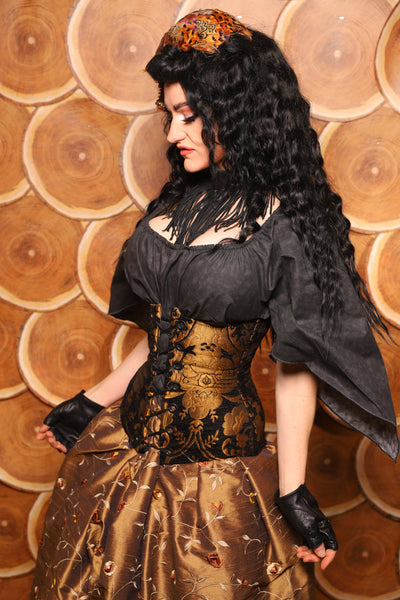 30. Wench Corset in Black and Gold Medallion - The Darling Starling Collection