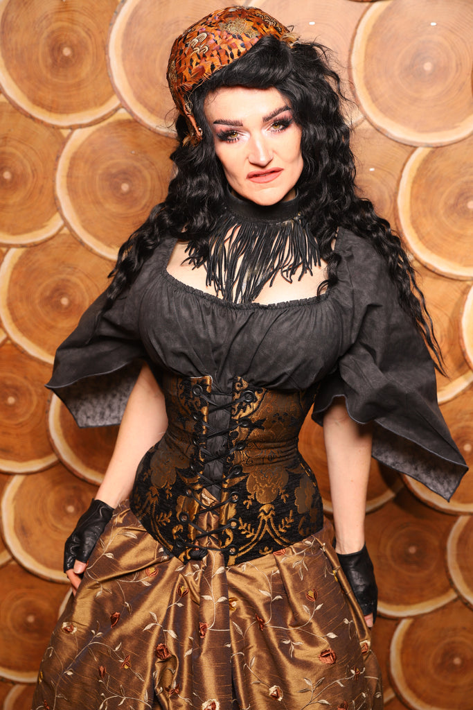 30. Wench Corset in Black and Gold Medallion - The Darling Starling Collection