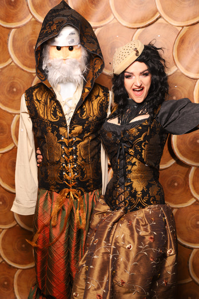 Men's Vest w/Hood in Black and Gold Medallion - The Darling Starling Collection