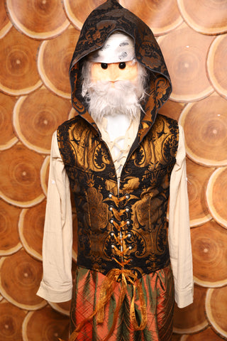 16. Men's Vest w/Hood in Black and Gold Medallion - The Darling Starling Collection