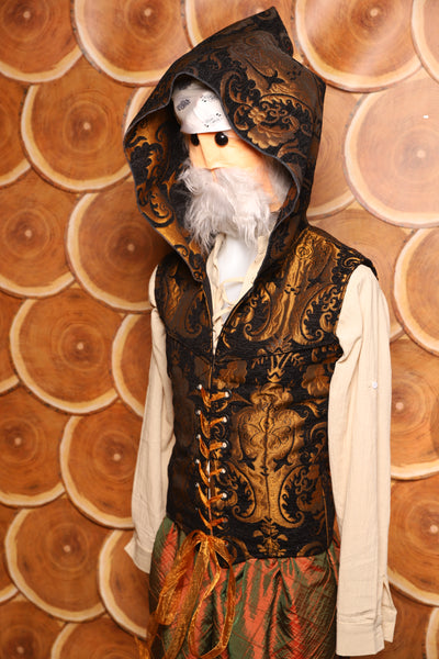 Men's Vest w/Hood in Black and Gold Medallion - The Darling Starling Collection