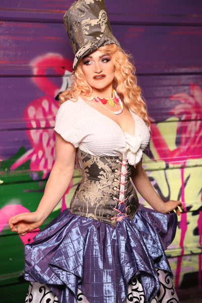 Wench Corset in Gravestone Damask - The Dragon Fruit Diva Collection