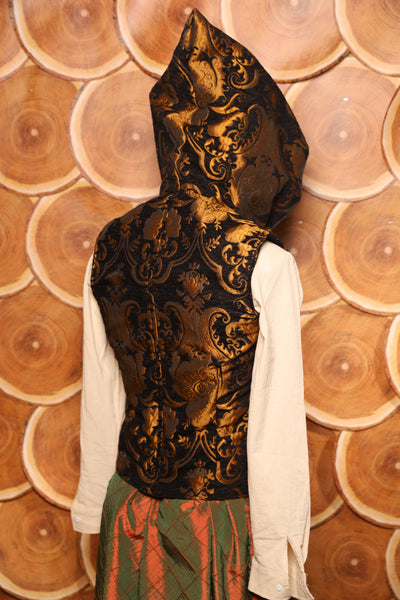 Men's Vest w/Hood in Black and Gold Medallion - The Darling Starling Collection