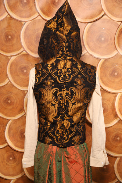 Men's Vest w/Hood in Black and Gold Medallion - The Darling Starling Collection