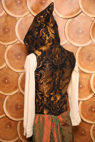 Men's Vest w/Hood in Black and Gold Medallion - The Darling Starling Collection