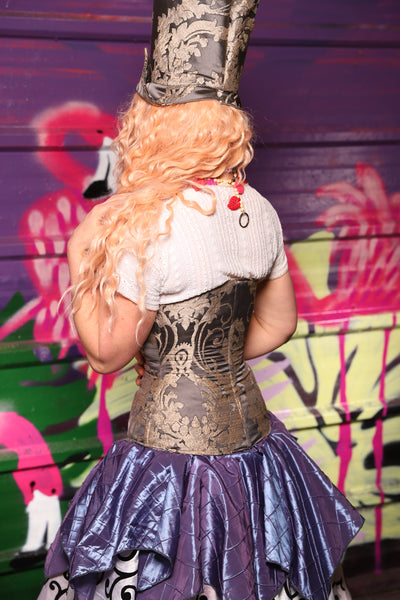 Wench Corset in Gravestone Damask - The Dragon Fruit Diva Collection