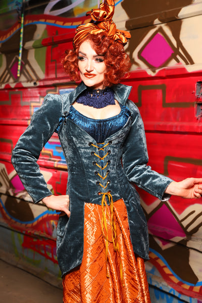 21. PETITE Overbust Tailed Corset in Canon Beach Velvet - The Magic Carpet Ride Collection