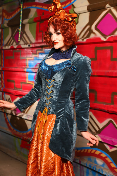21. PETITE Overbust Tailed Corset in Canon Beach Velvet - The Magic Carpet Ride Collection