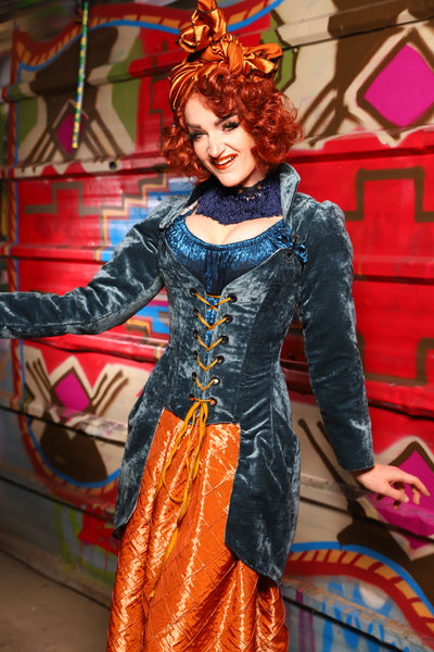 21. PETITE Overbust Tailed Corset in Canon Beach Velvet - The Magic Carpet Ride Collection