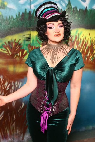 Swallowtail Corset in Plum & Silver Medallion #46 - The Bells & Whistles Collection