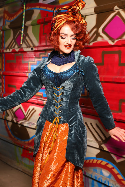 21. PETITE Overbust Tailed Corset in Canon Beach Velvet - The Magic Carpet Ride Collection