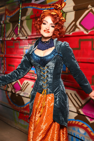 21. PETITE Overbust Tailed Corset in Canon Beach Velvet - The Magic Carpet Ride Collection