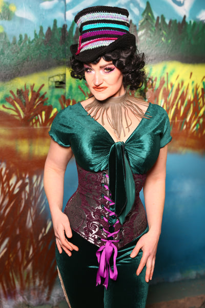 Swallowtail Corset in Plum & Silver Medallion #46 - The Bells & Whistles Collection