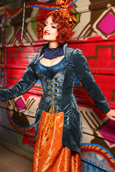 21. PETITE Overbust Tailed Corset in Canon Beach Velvet - The Magic Carpet Ride Collection