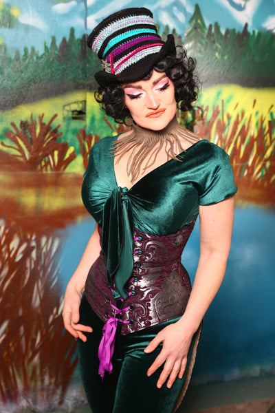 Swallowtail Corset in Plum & Silver Medallion #46 - The Bells & Whistles Collection