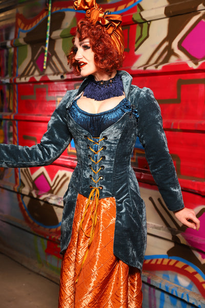 21. PETITE Overbust Tailed Corset in Canon Beach Velvet - The Magic Carpet Ride Collection