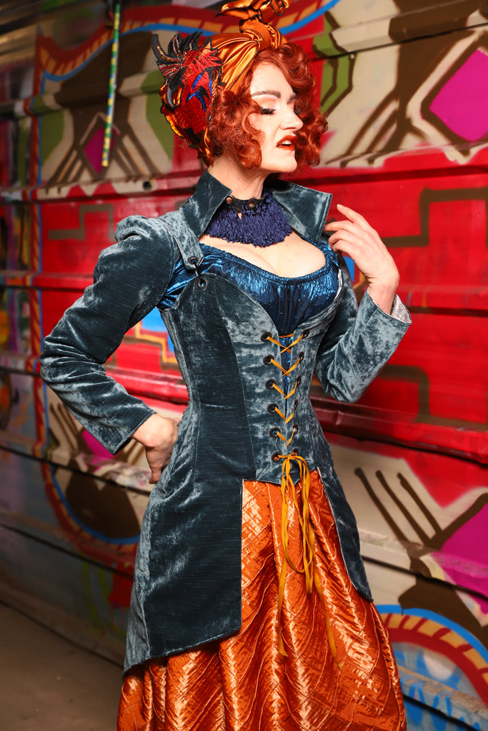 21. PETITE Overbust Tailed Corset in Canon Beach Velvet - The Magic Carpet Ride Collection