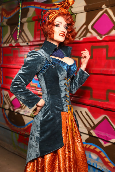 21. PETITE Overbust Tailed Corset in Canon Beach Velvet - The Magic Carpet Ride Collection