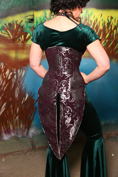 Swallowtail Corset in Plum & Silver Medallion #46 - The Bells & Whistles Collection