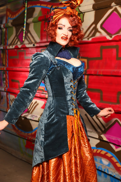 21. PETITE Overbust Tailed Corset in Canon Beach Velvet - The Magic Carpet Ride Collection