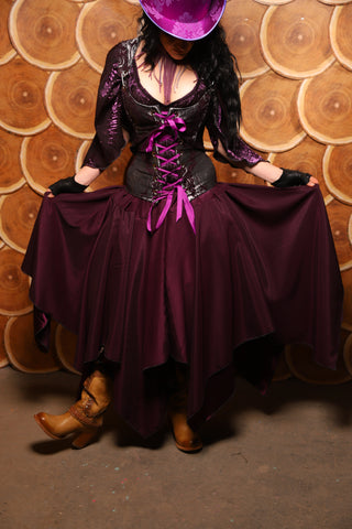 13. Fairy Skirt in Dark Wine Sea Matte Reverse Satin - The Darling Starling Collection