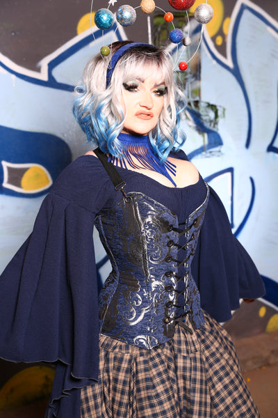 Crossfire Corset in Navy and Silver Medallion- "Dancing in the Moonlight" Collection  #12