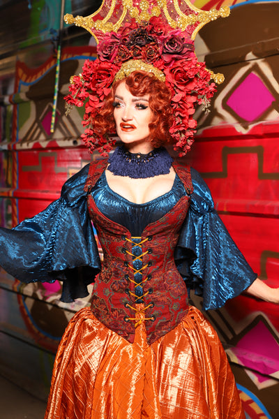 04. Courtier Corset in Phoenix Feather Upholstery - The Magic Carpet Ride Collection