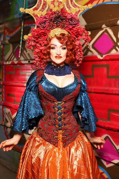 04. Courtier Corset in Phoenix Feather Upholstery - The Magic Carpet Ride Collection