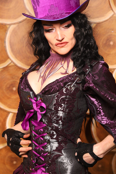 Cropped Marie Overbust Corset in Plum and Silver Medallion - The Darling Starling Collection