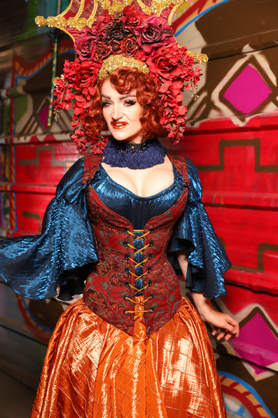 04. Courtier Corset in Phoenix Feather Upholstery - The Magic Carpet Ride Collection