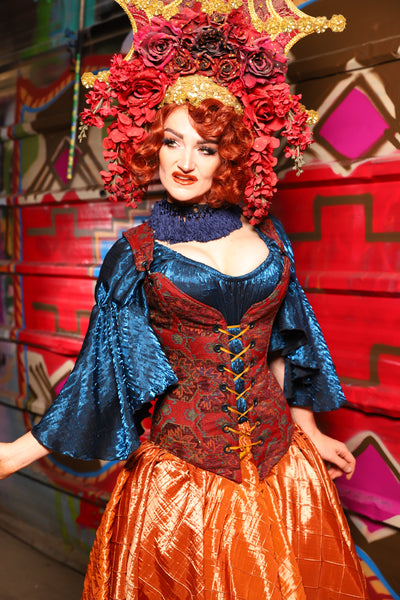 04. Courtier Corset in Phoenix Feather Upholstery - The Magic Carpet Ride Collection