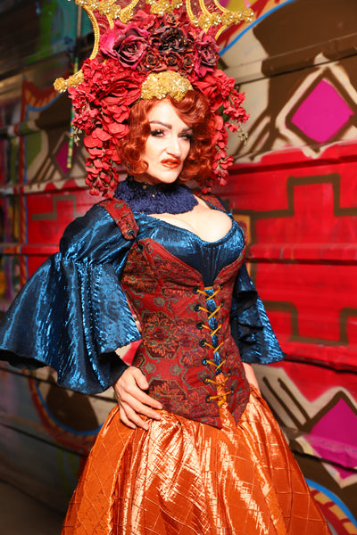04. Courtier Corset in Phoenix Feather Upholstery - The Magic Carpet Ride Collection