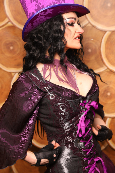 Cropped Marie Overbust Corset in Plum and Silver Medallion - The Darling Starling Collection